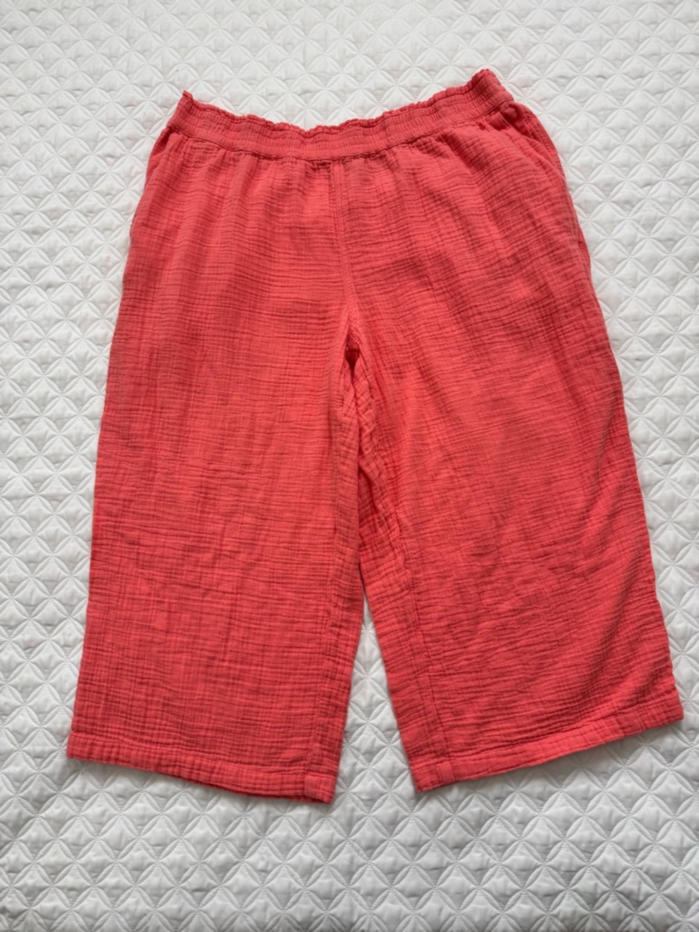 Lands' End Coral Pull-On Cotton Gauze Wide-Leg Capri Pants Size 1x 16-18
